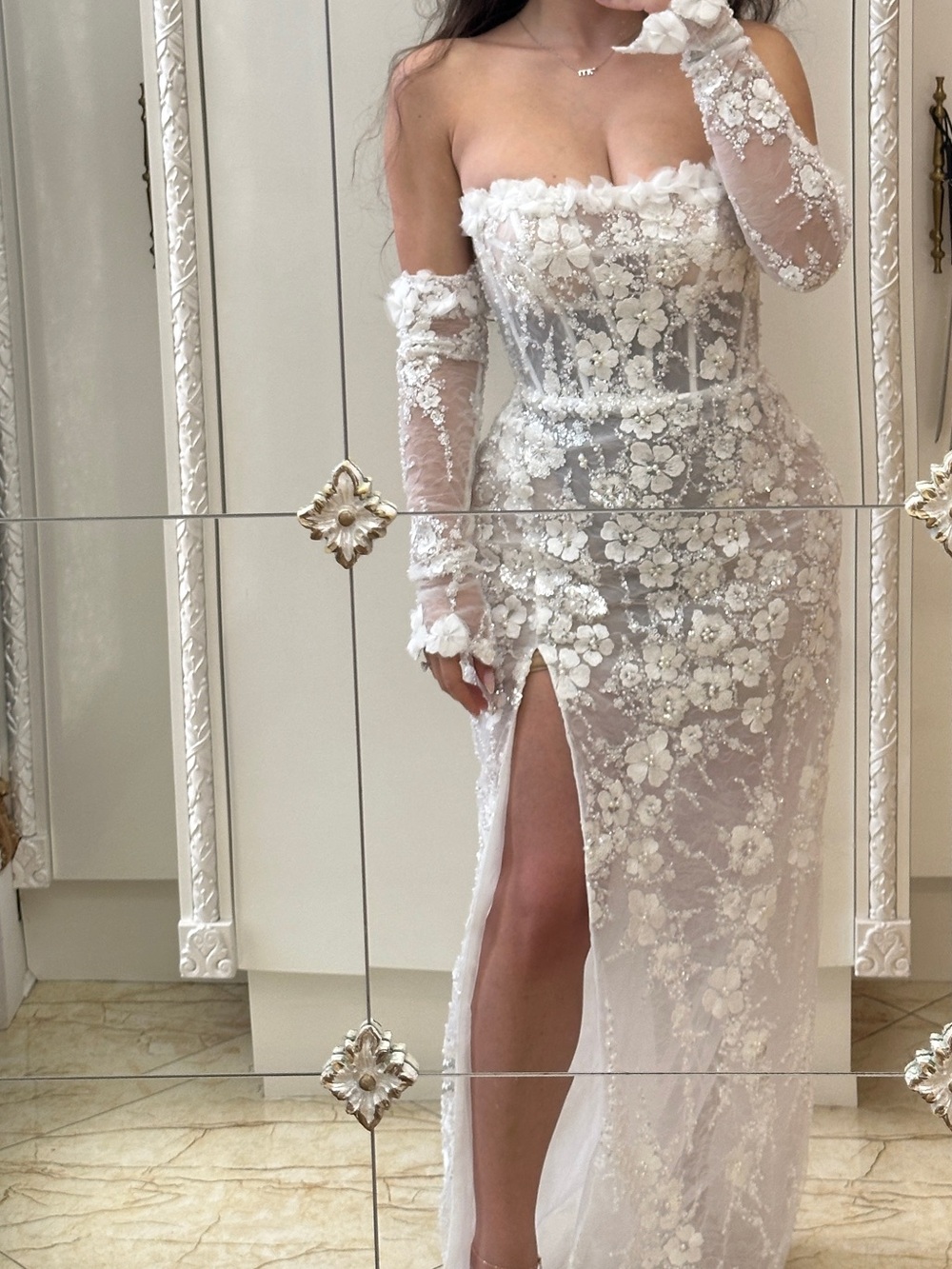 Rosie Etienne Isabelle Gown - White Floral Off-Shoulder Dress - Picture 7 of 7